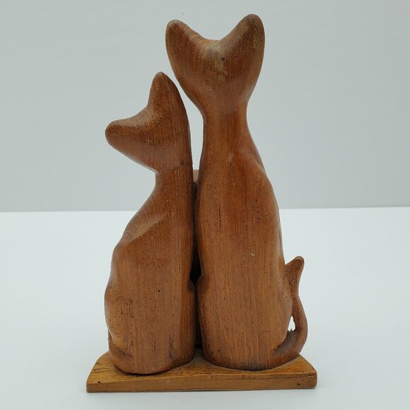 Wooden Cat Figurine Three Wood Cats Kittens Statue Primitive Wooden Cats - Picture 2 of 6